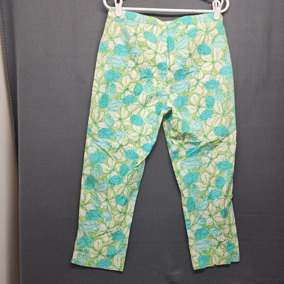 Lilly Pulitzer Pants Womens 10 Green Blue Capri Floral Stretch Cotton Cropped - Picture 2 of 10